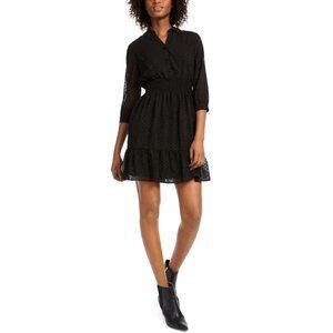 MAISON JULES Like New Women's Swiss-dot Textured Smock Waist Fit & Flare Dress M